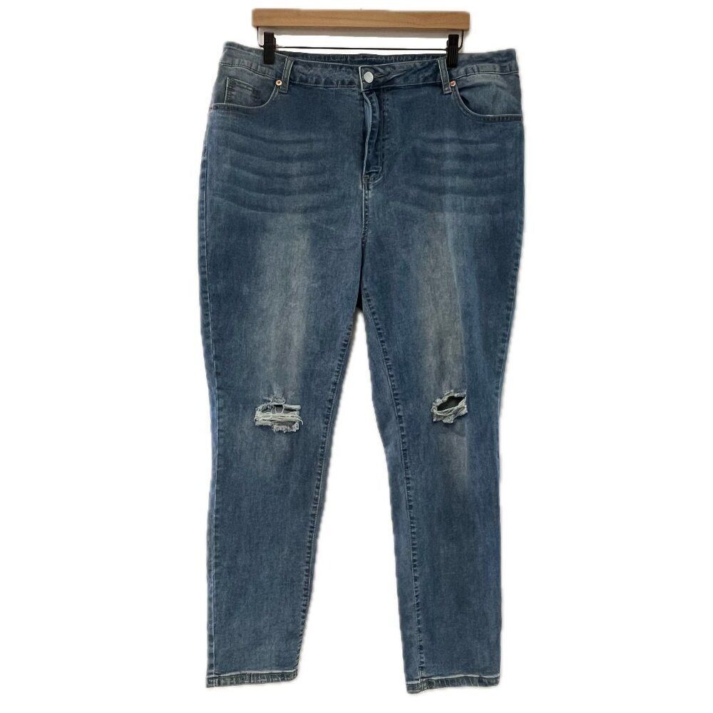 Shein Curve High Waisted Distressed Blue Jeans - Size 4XL